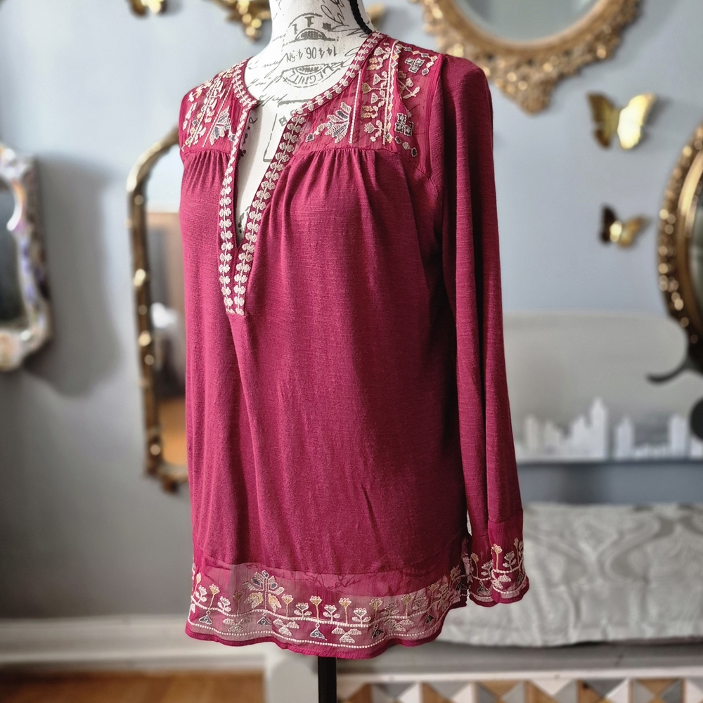 Lucky Brand Burgundy Embroidered Blouse - Picture 5 of 11